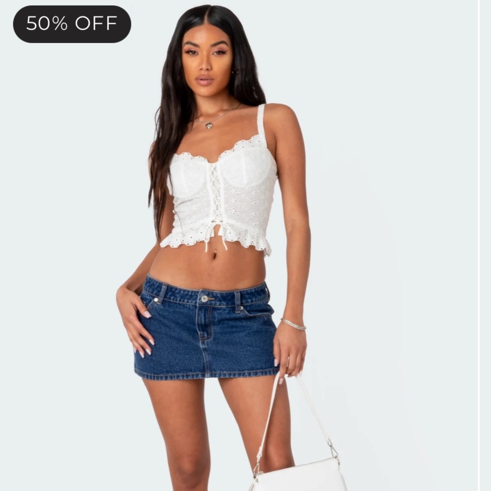 Edikted Spencer Low Rise Denim Micro Skirt